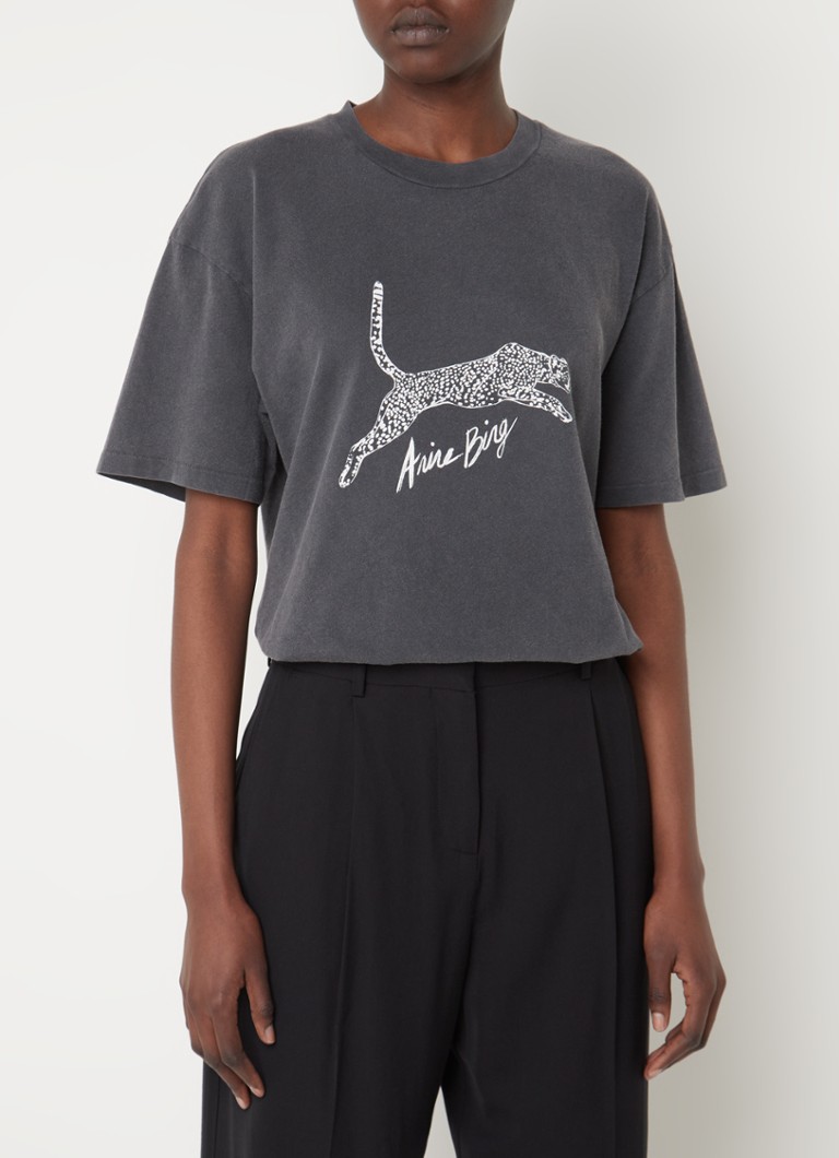 Anne Bing Walker T-Shirt mit Logodruck und gewaschener Oberfläche