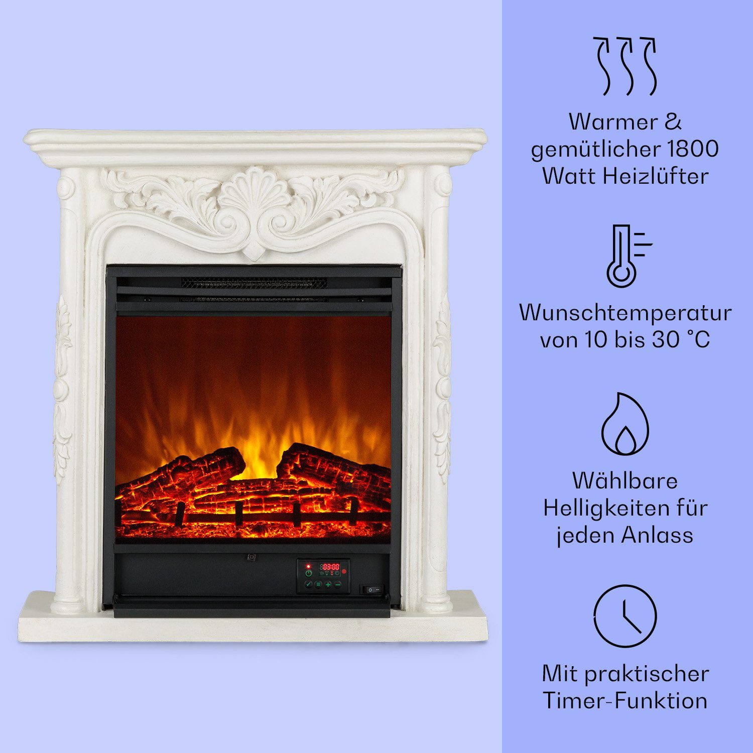 Klarstein Elektrokamin Etna Pozzolana, elektrischer Kamin mit Heizfunktion Heizlüfter elektrischer Kaminofen