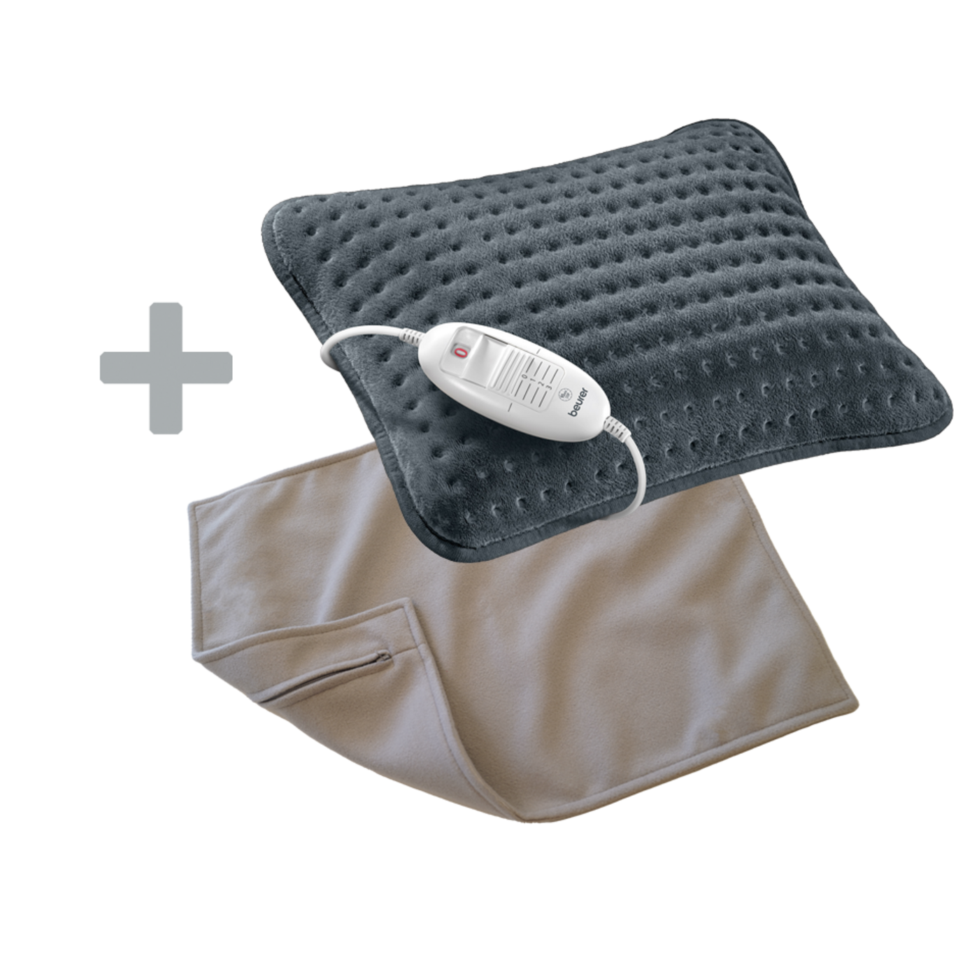 Sofa-Heizkissen - HK 48 Cosy & extra Bezug Grau-Gemütliches Sofakissen mit Heizfunktion mit wohnlichem Überzug in Grau