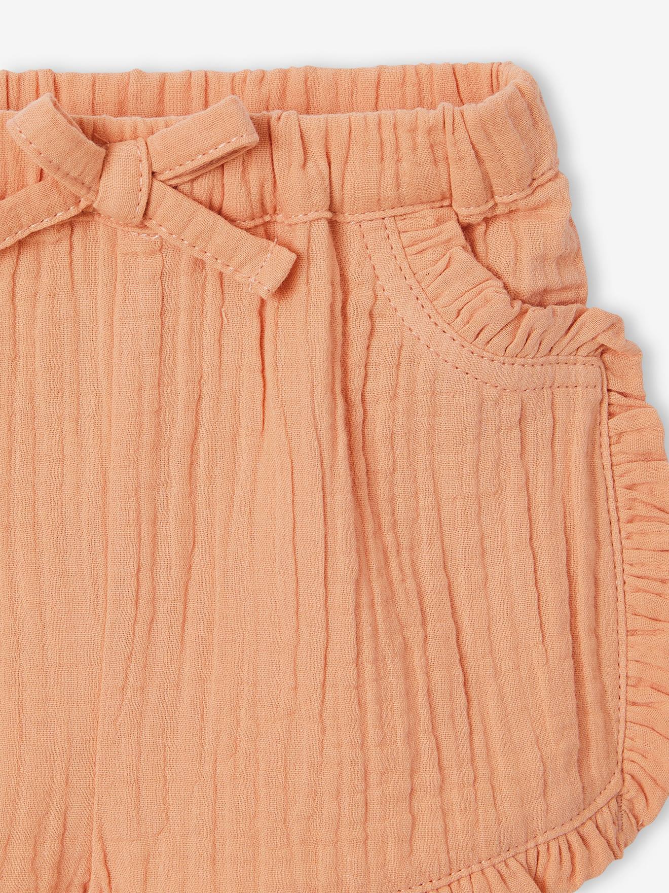 Ensemble bébé short, T-shirt rayé et bandeau orange