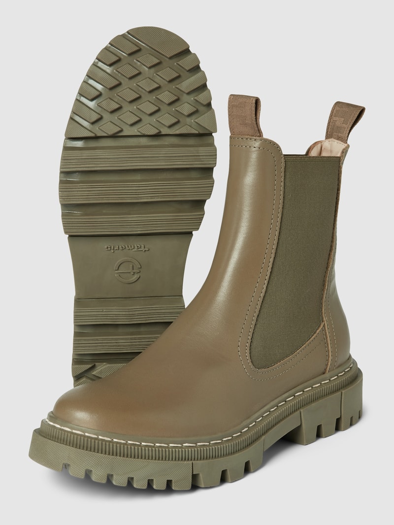 Chelsea Boots aus Leder mit Ziernaht in olivgrün