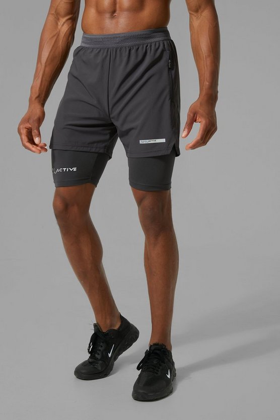Man Active 2-in-1 Shorts mit geteiltem Saum