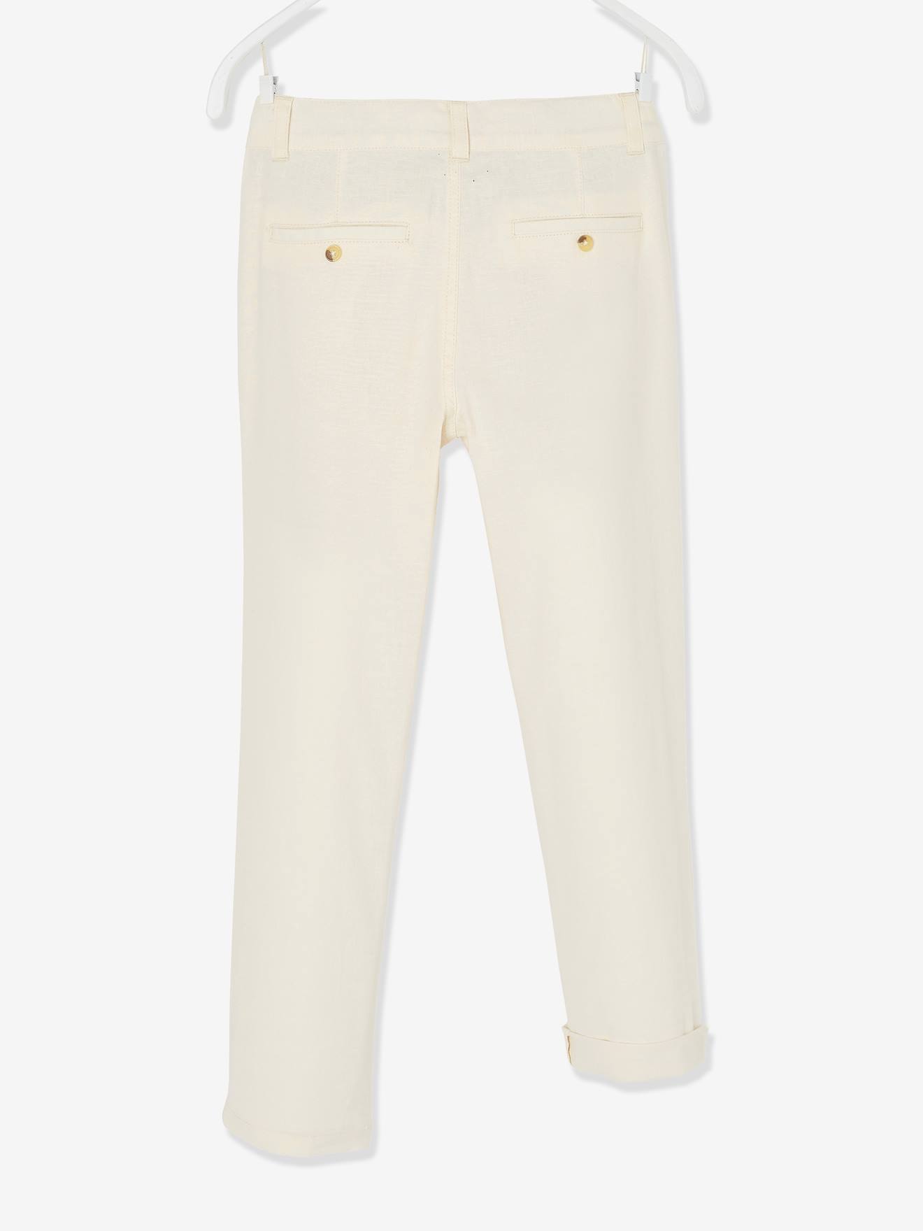 Pantalon chino garçon en coton/lin beige clair