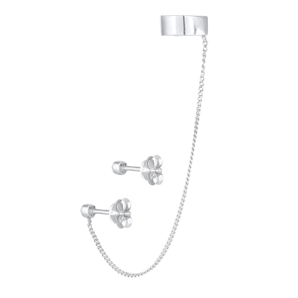 Elli Elli Boucles d'Oreilles Earcuff Stecker Rund Kristalle Silber Boucles d'oreilles