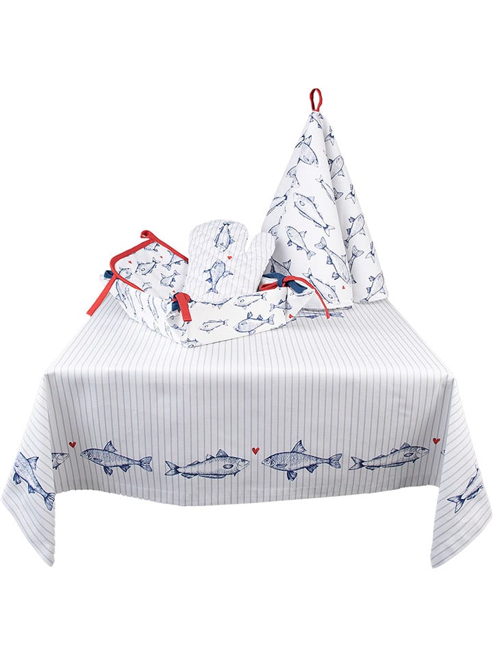 Clayre & Eef Tischdecke in Weiß/ Blau - (L)100 x (B)100 cm günstig kaufen onesize