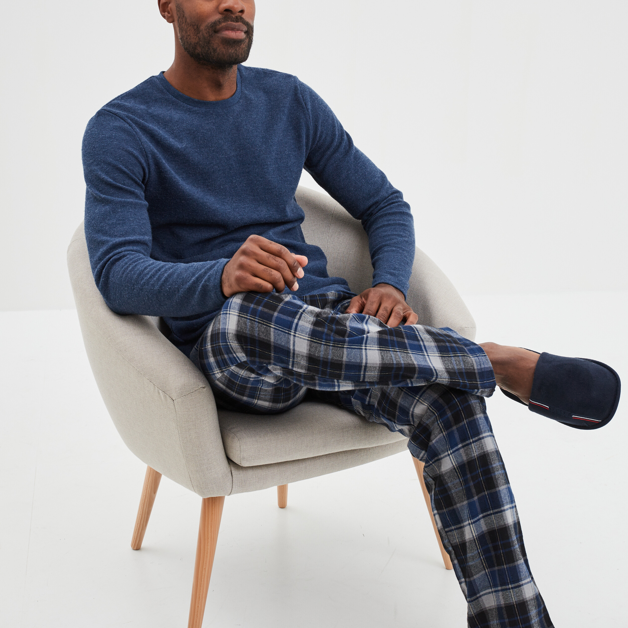 Ensemble pyjama pantalon 2 pièces bleu marine homme | La Halle