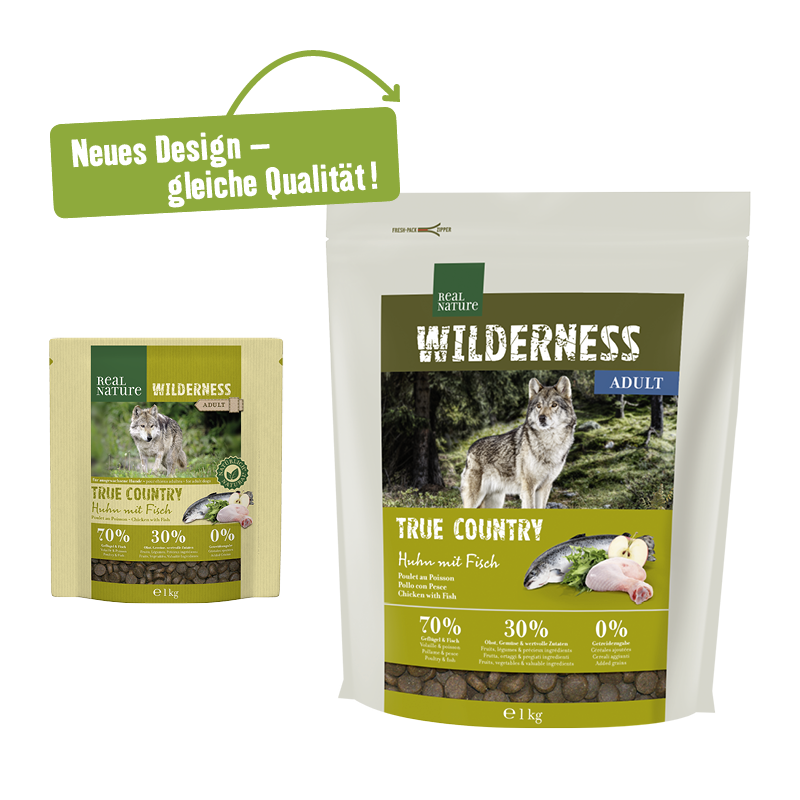 REAL NATURE Hundetrockenfutter REAL NATURE WILDERNESS True Country Adult Huhn mit Fisch 1 kg