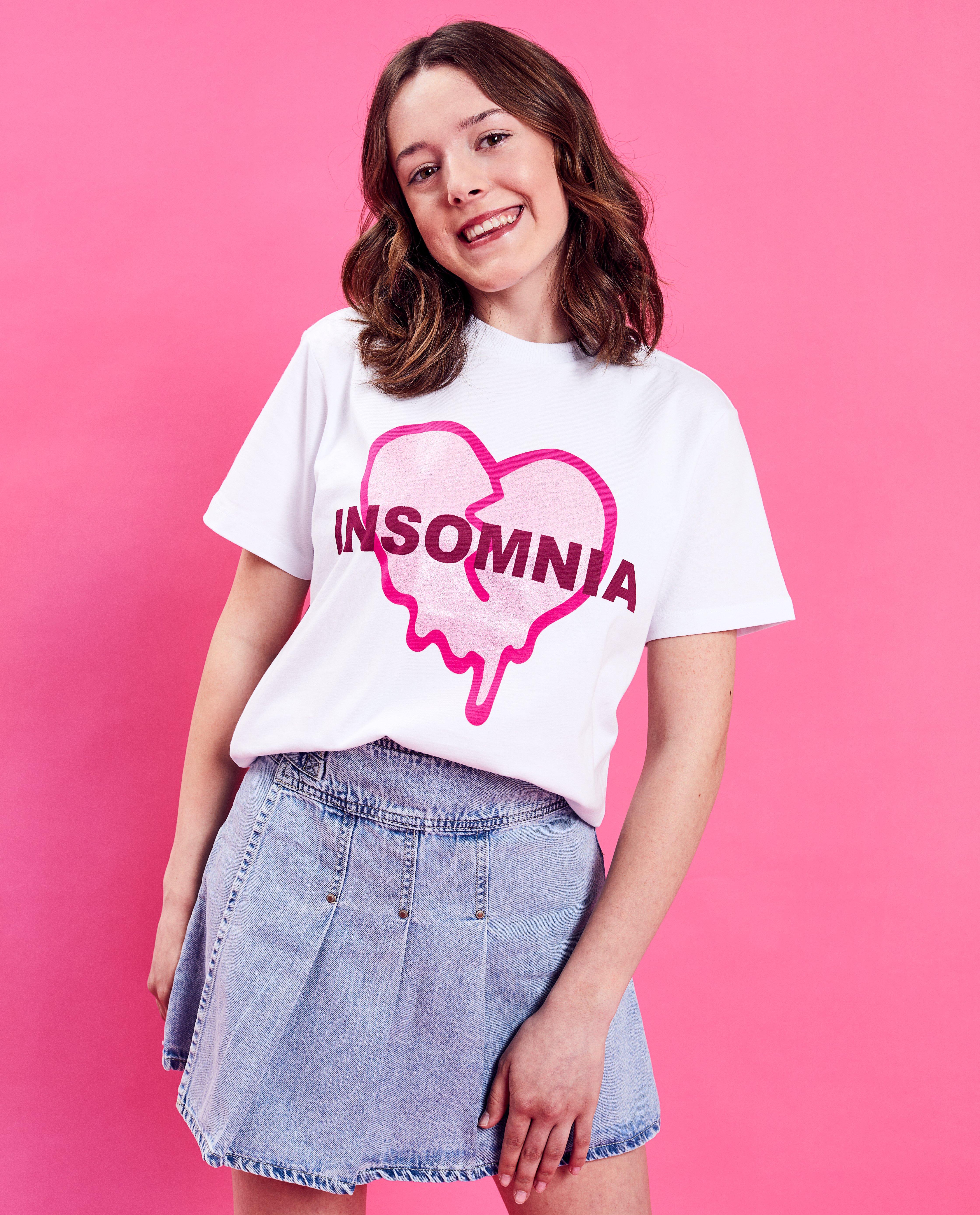CAMILLE Insomnia póló csillámos mintával, unisex, 4-14 éves, fehér