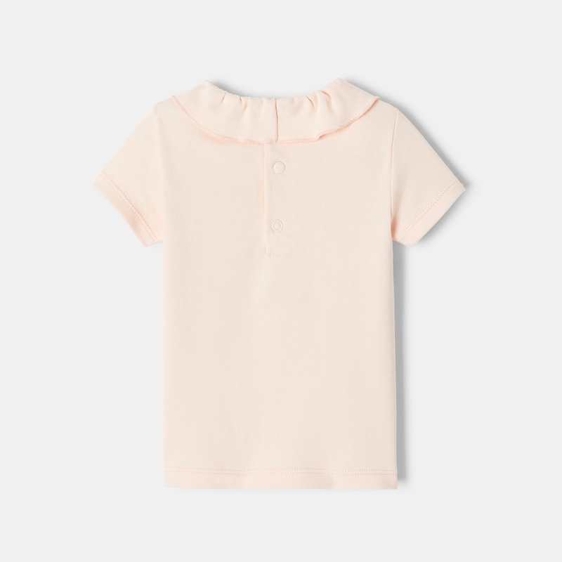 T-shirt à col collerette manches courtes en coton bio rose naissance Absorba