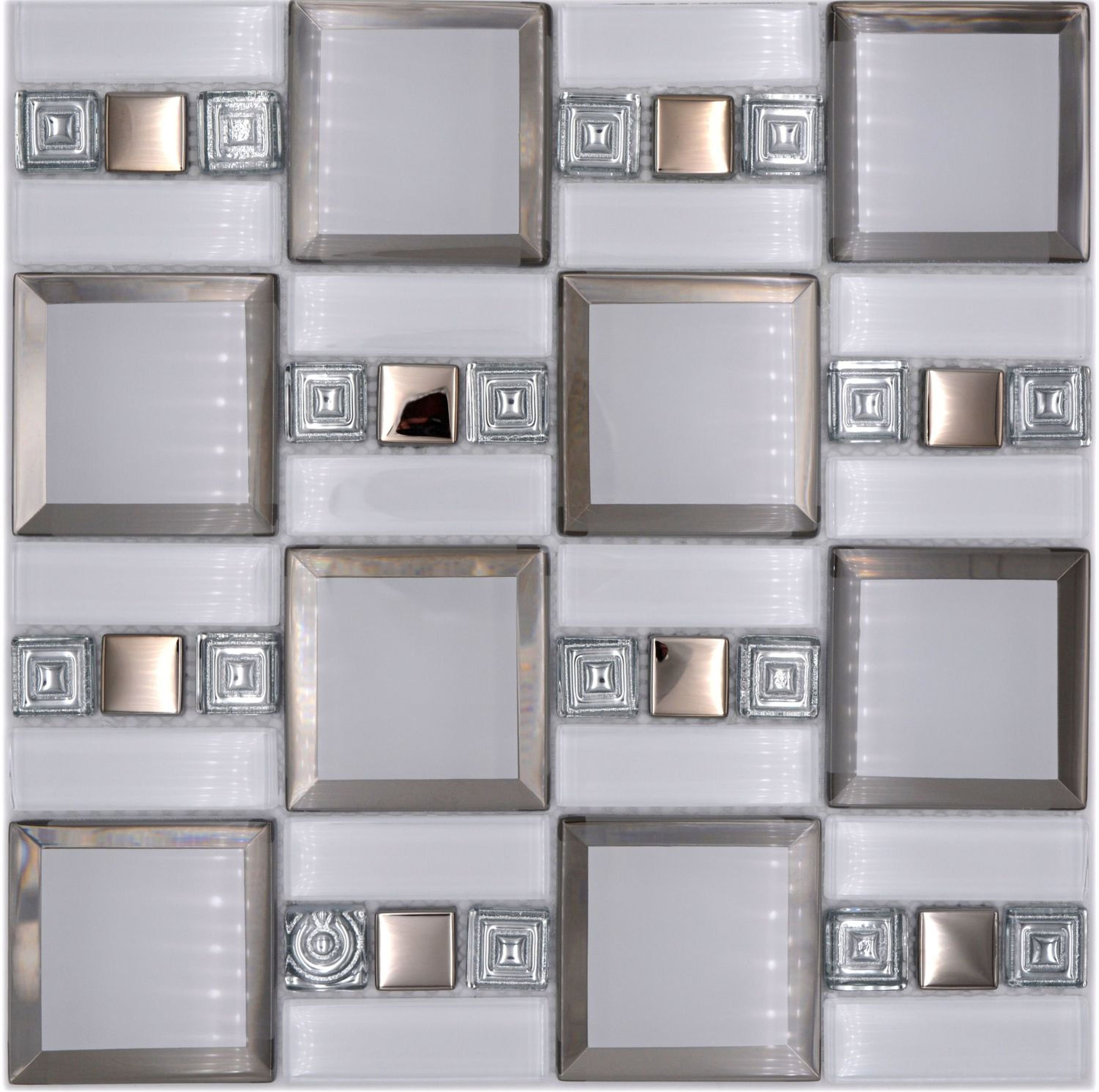 Mosani Mosaikfliesen Glasmosaik Mosaikfliese weiss silber glänzend Wand Küche
