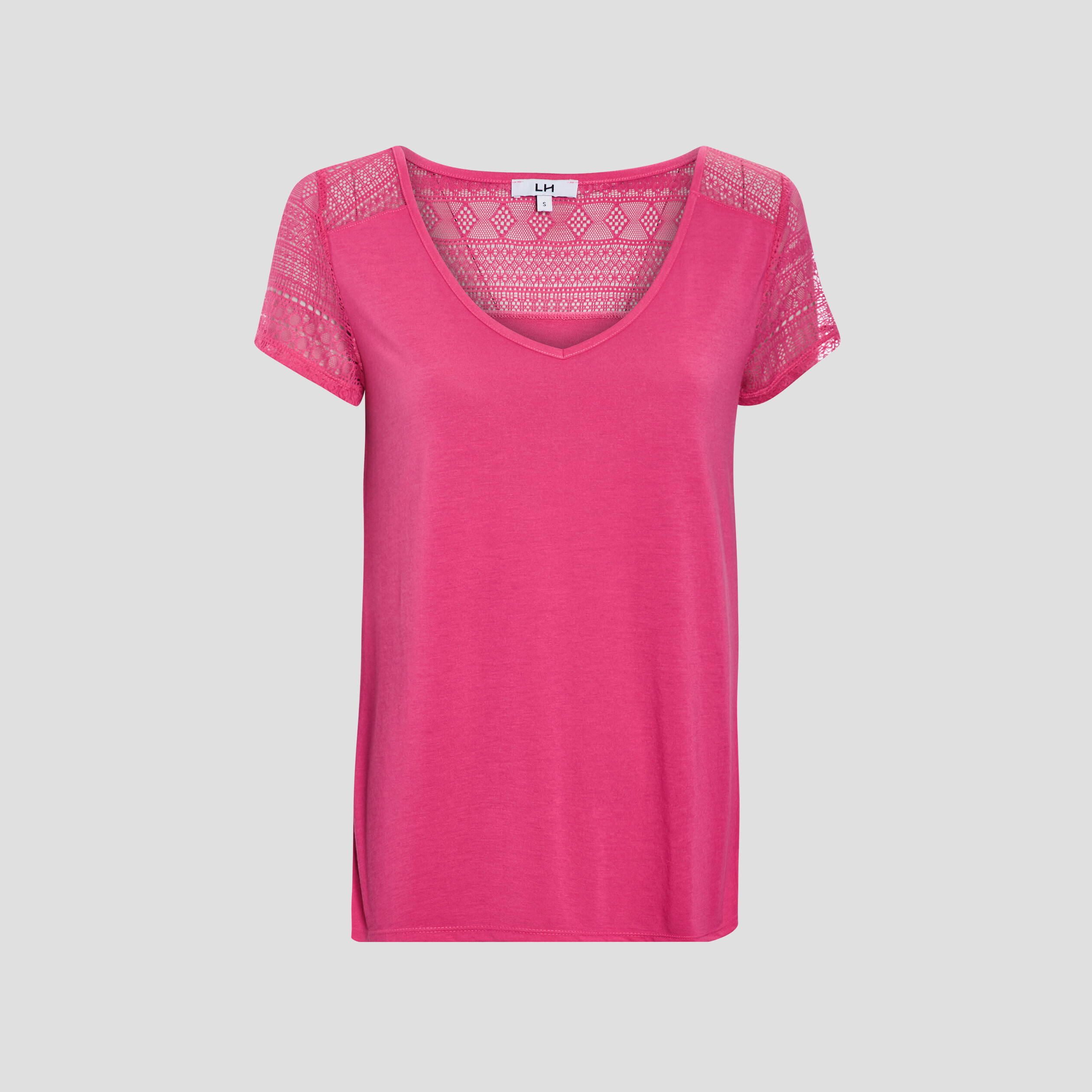 T-shirt manches courtes détail dentelle rose fushia femme | La Halle
