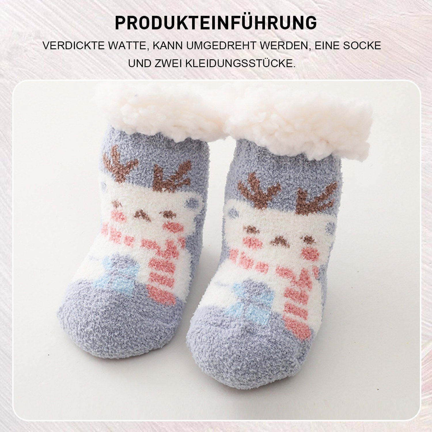 Daisred Thermosocken 3 Paar Kinder Tiersocken Flauschige Bodensocken