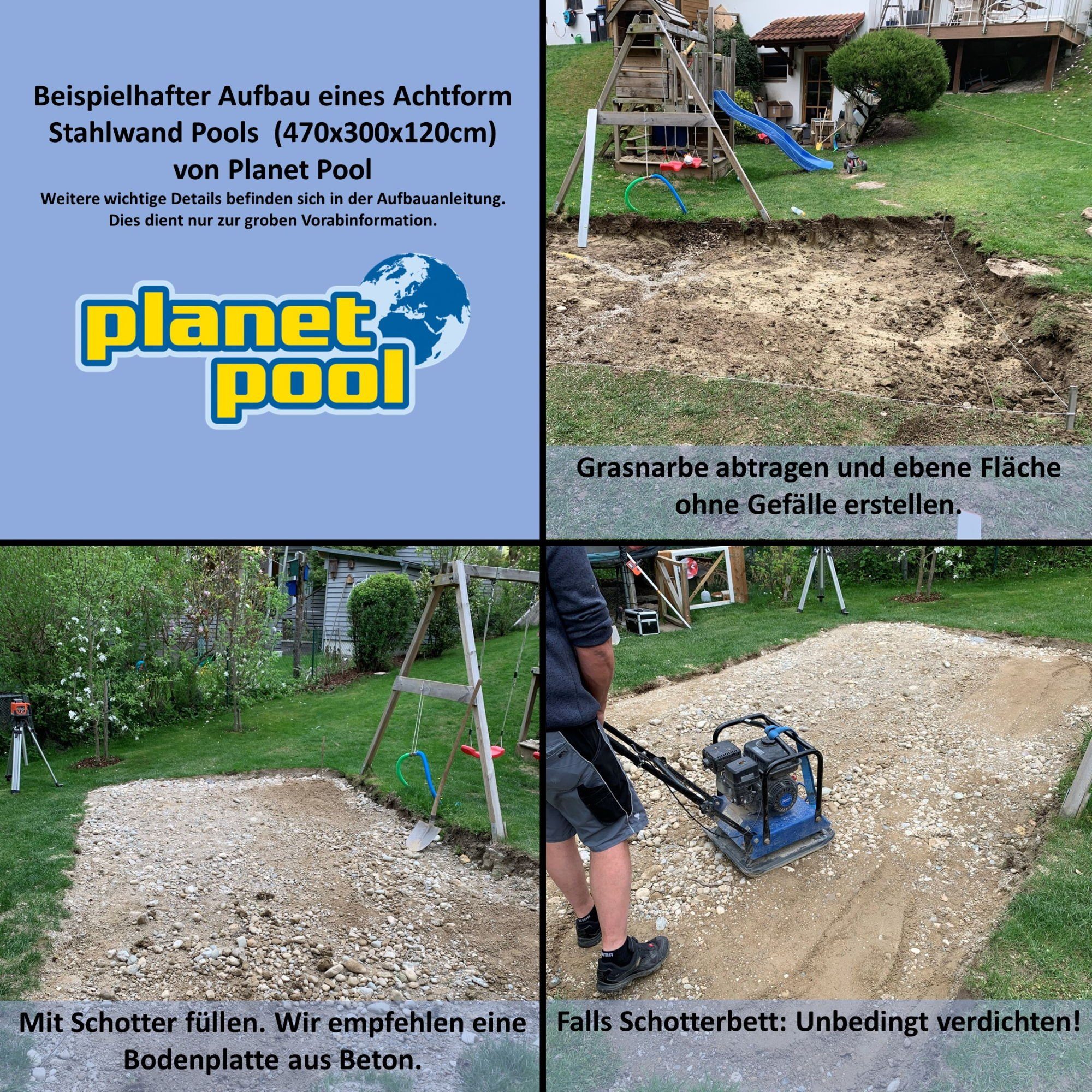 Planet Pool Achtformpool Stahlwandpool achtform 470x300x120 cm, Stahl 0,4 m (Einzelbecken), verzinkte Stahlwand