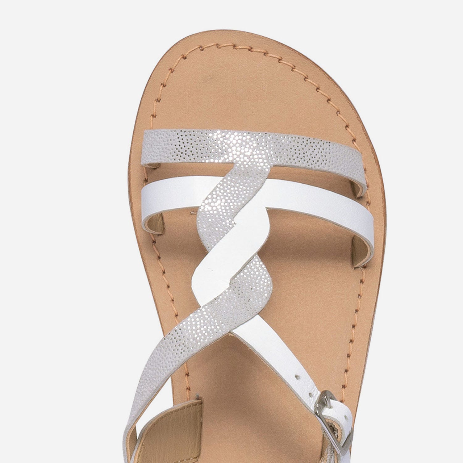 Sandale blanche et argentée en cuir
