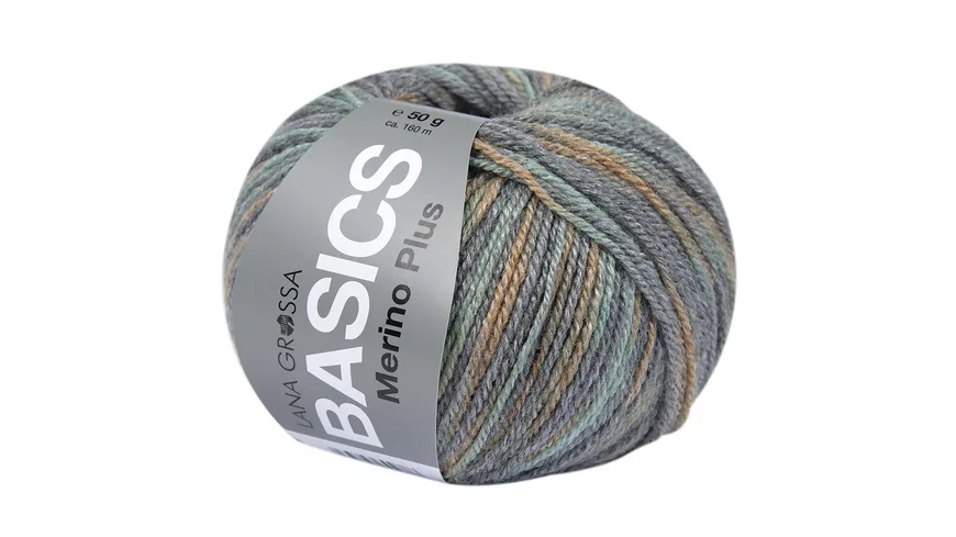Lana Grossa Basic Merino Plus Print 50 g 824 - Ocker/Mint/Mittel-/Dunkelgrau