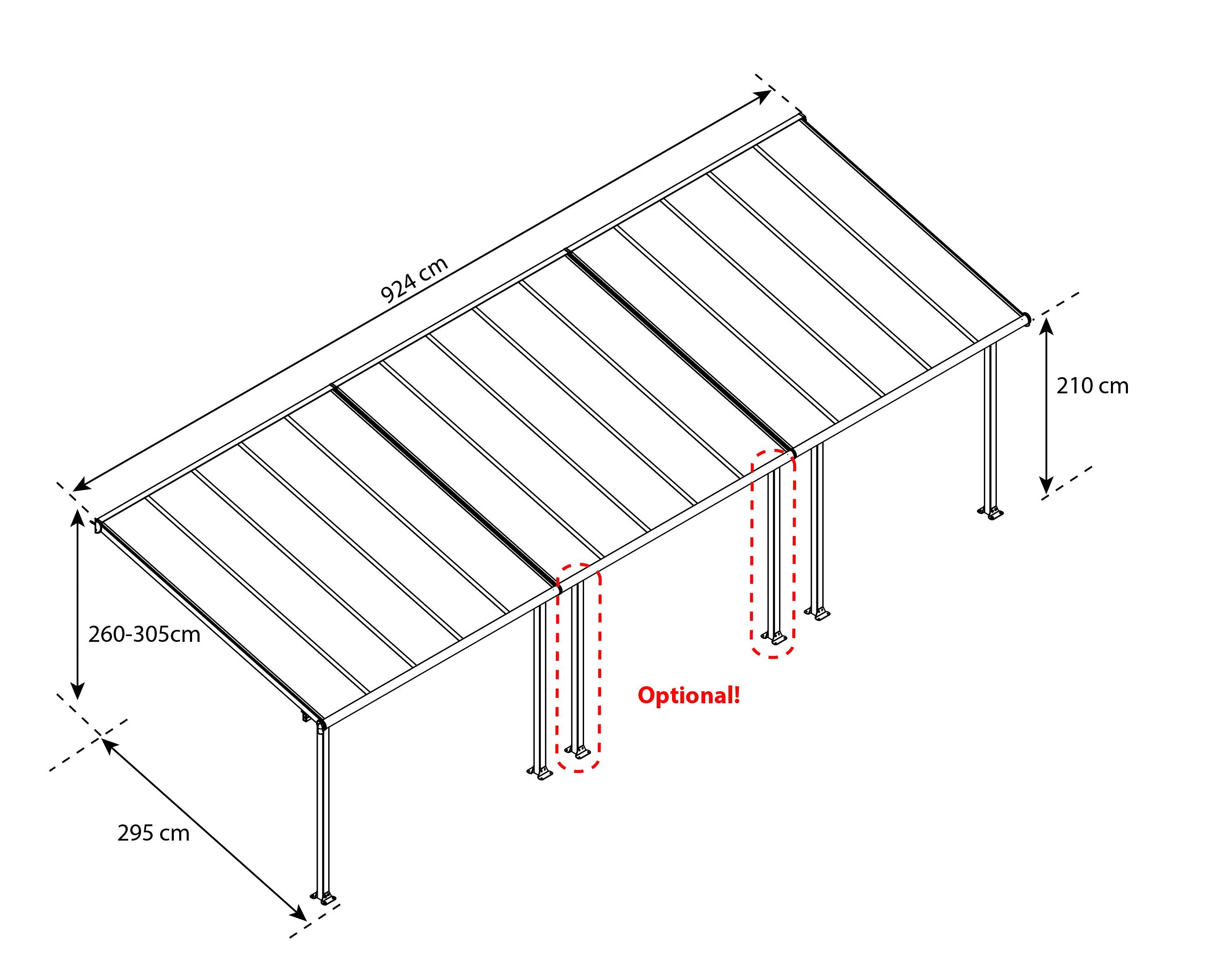 Palram - Canopia Terrassendach Olympia 3x9.15, BxT: 924x295 cm, Bedachung Doppelstegplatten, BxT: 924x295 cm