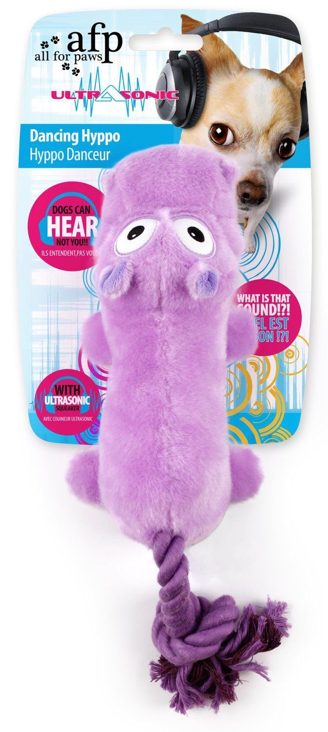 all for paws Tierkuscheltier Ultrasonic - Dancing Hippo - Hundespielzeug, Plüsch, (2-tlg) Flusspferd mit extra leisem Quietscher