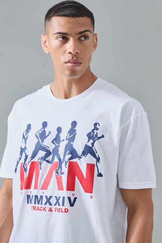 Man Active Oversize T-Shirt mit Athletic Track & Field Print