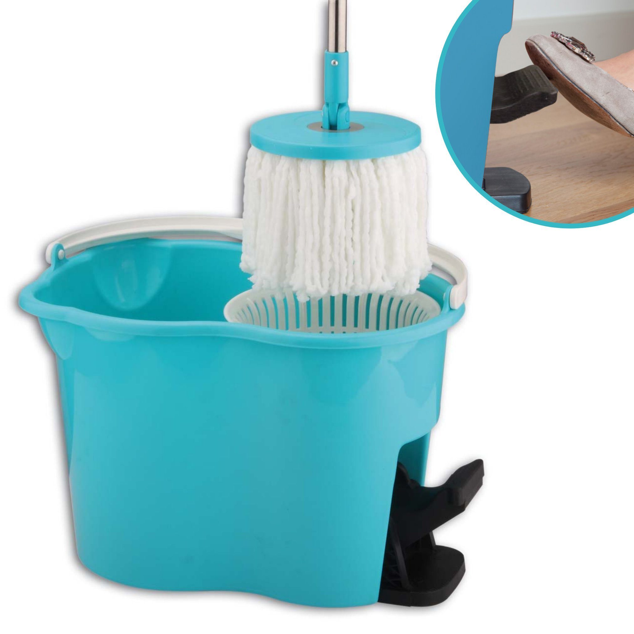 Best Direct® Wischmopp Whirly Mop, beutellos, Komplett Set mit Eimer und Pedal zum Auswringen, Bodenwischer