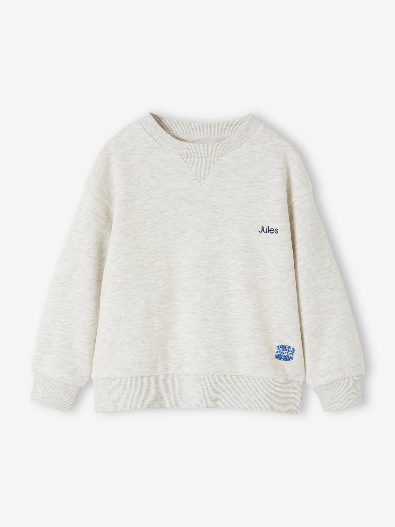 Vertbaudet Jungen Sport-Set: Sweatshirt & Shorts, personalisierbar Oeko-Tex - weiß meliert