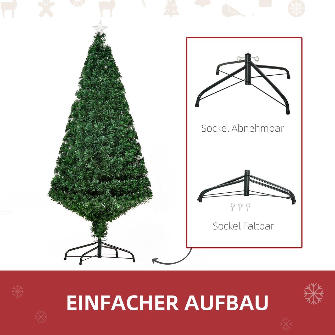 HOMCOM Weihnachtsbaum Tannenbaum Christbaum LED Lichtfaser Stern 5 Modell