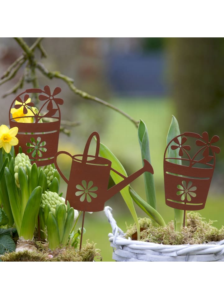 UNUS 3er Set Gartenstecker Rost Gießkanne und Blumentöpfe in Braun günstig kaufen onesize