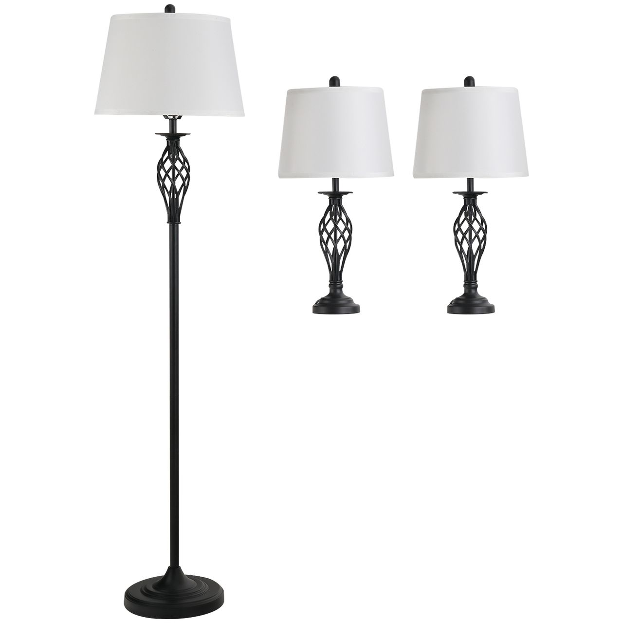 HOMCOM 3er-Lampenset 2 Tischlampe(ø38 x 158 cm)   1 Stehlampe(ø30 x 62 cm) Weiß