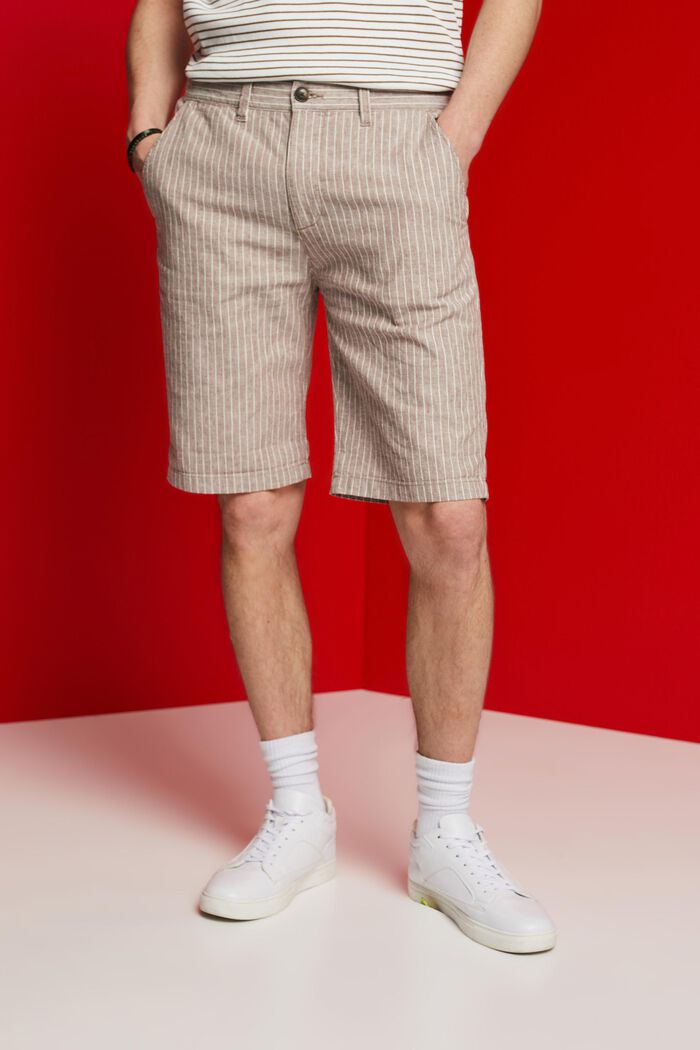 Gestreifte Chino-Shorts, Baumwoll-Leinen-Mix