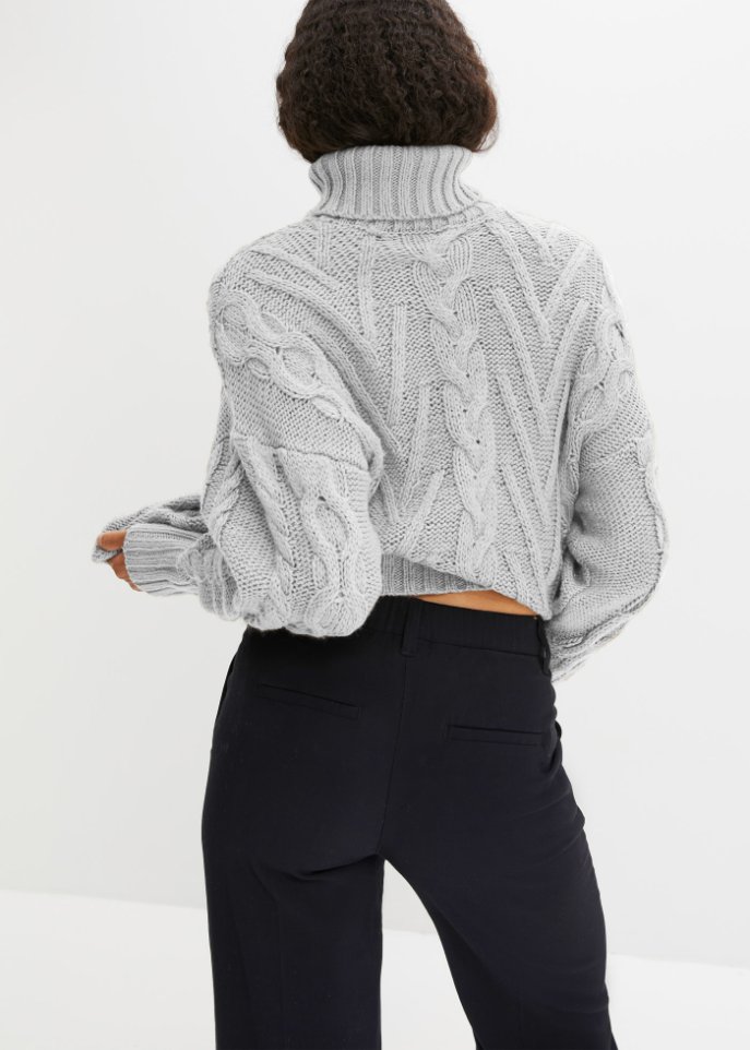 Rollkragen-Pullover mit Zopfmuster