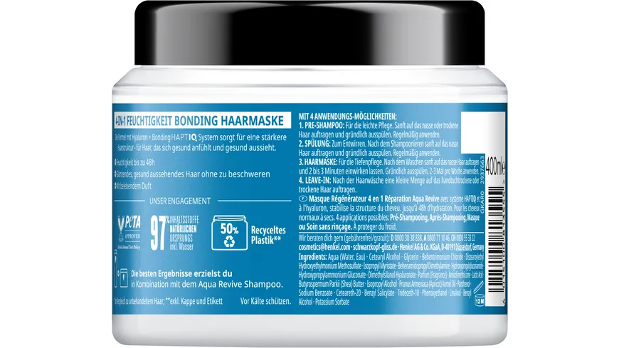 GLISS 4-in-1 Bonding Haarmaske Aqua Revive Feuchtigkeit 400 ml