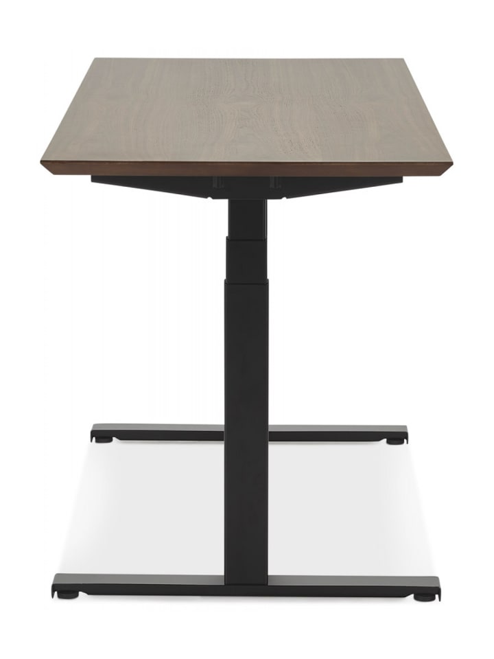 KADIMA DESIGN Elektrischer Sitz Steh Schreibtisch mit Holzplatte in Braun-Schwarz günstig kaufen