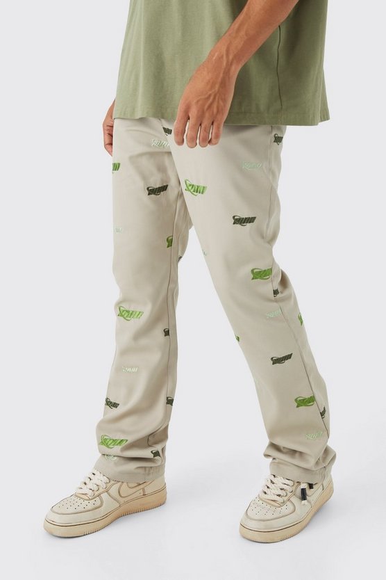 Bestickte Slim-Fit Schlaghose