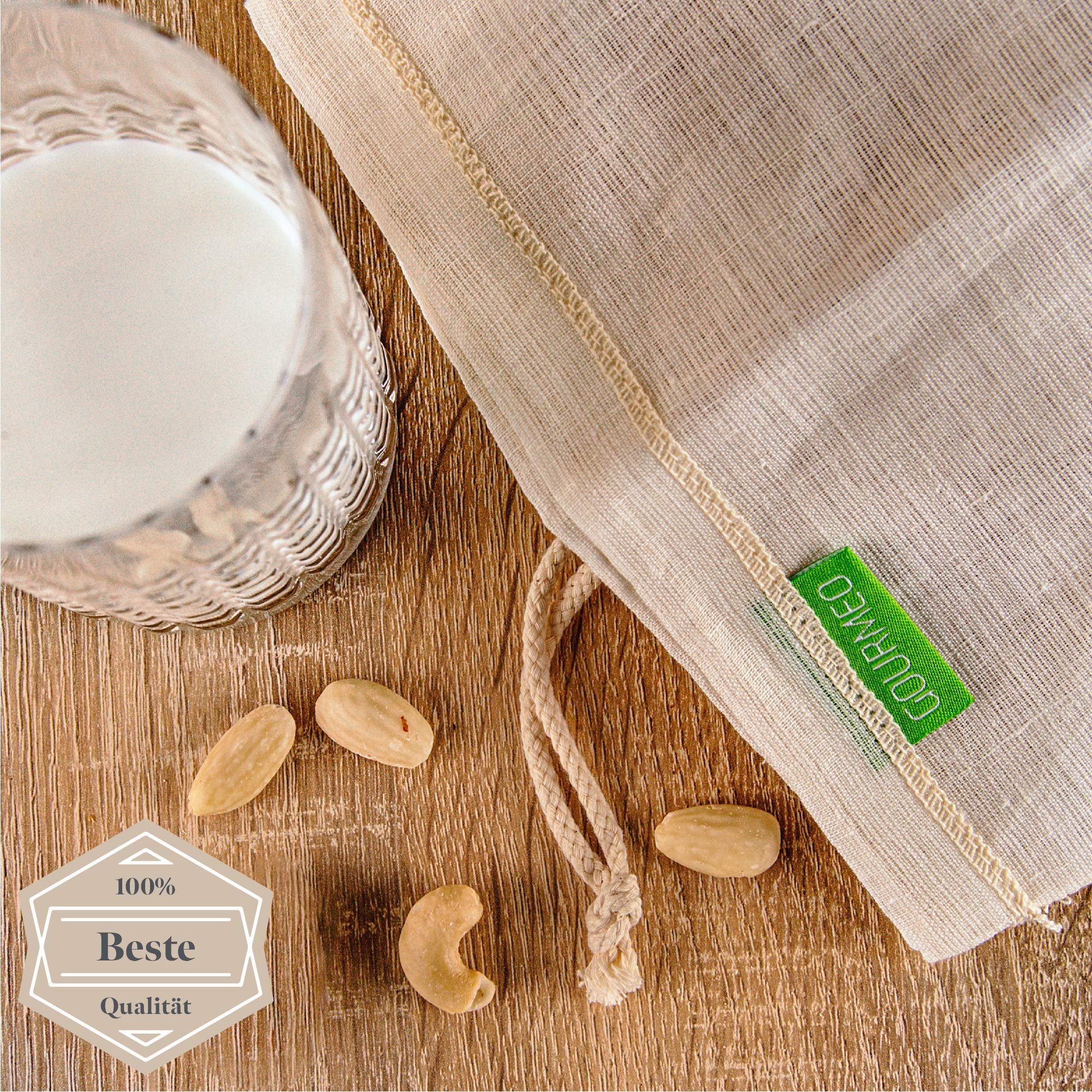 GOURMEO Passiersieb Alternative Title: Vegane Nussmilchbeutel aus Hanffasern, Hanffaser Nussmilchbeutel für vegane Nussmilch