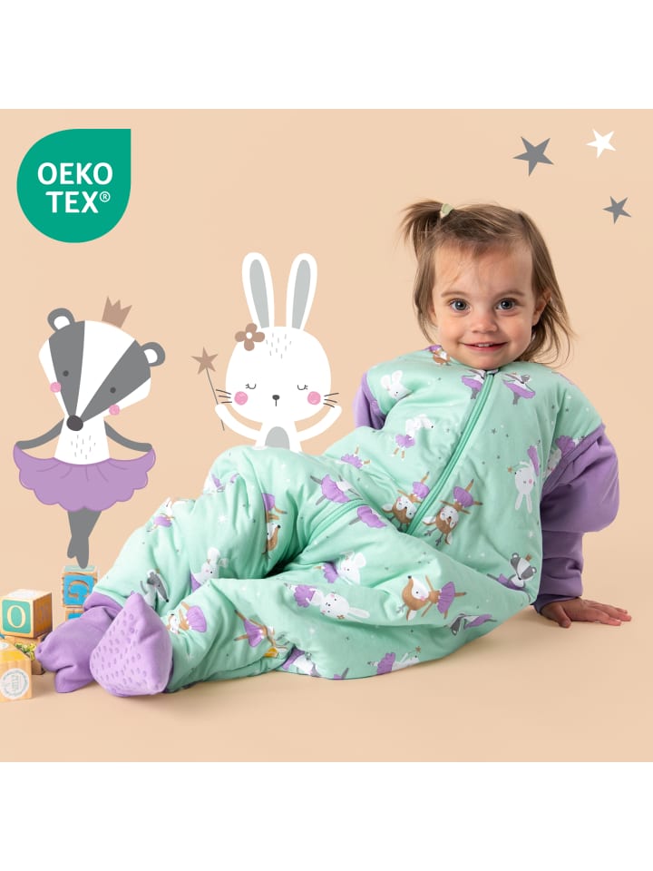 Schlummersack Schlafsack mit Füßen, umklappbaren Bündchen und Ärmeln, 1.0 TOG in Mint-Lila günstig kaufen