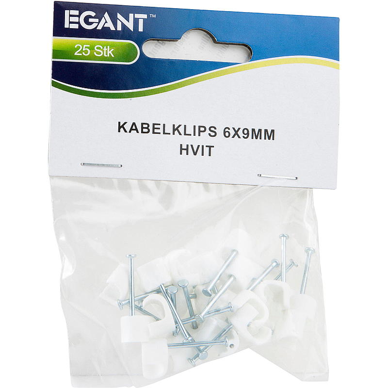 Egant Kabelklips 25-pk 6x9 mm, hvit