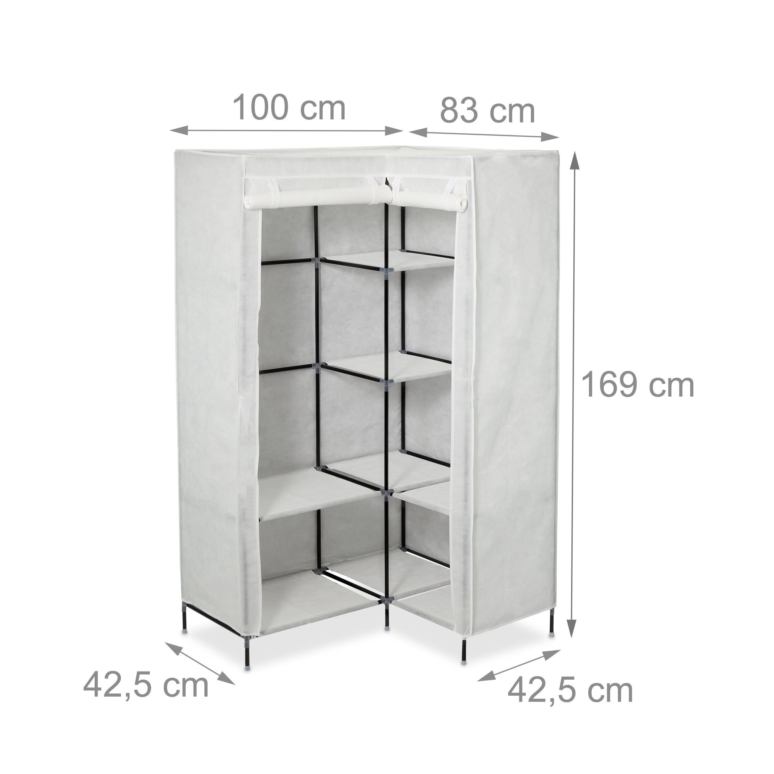relaxdays Stoffschrank 2 x Eckkleiderschrank Stoff weiß