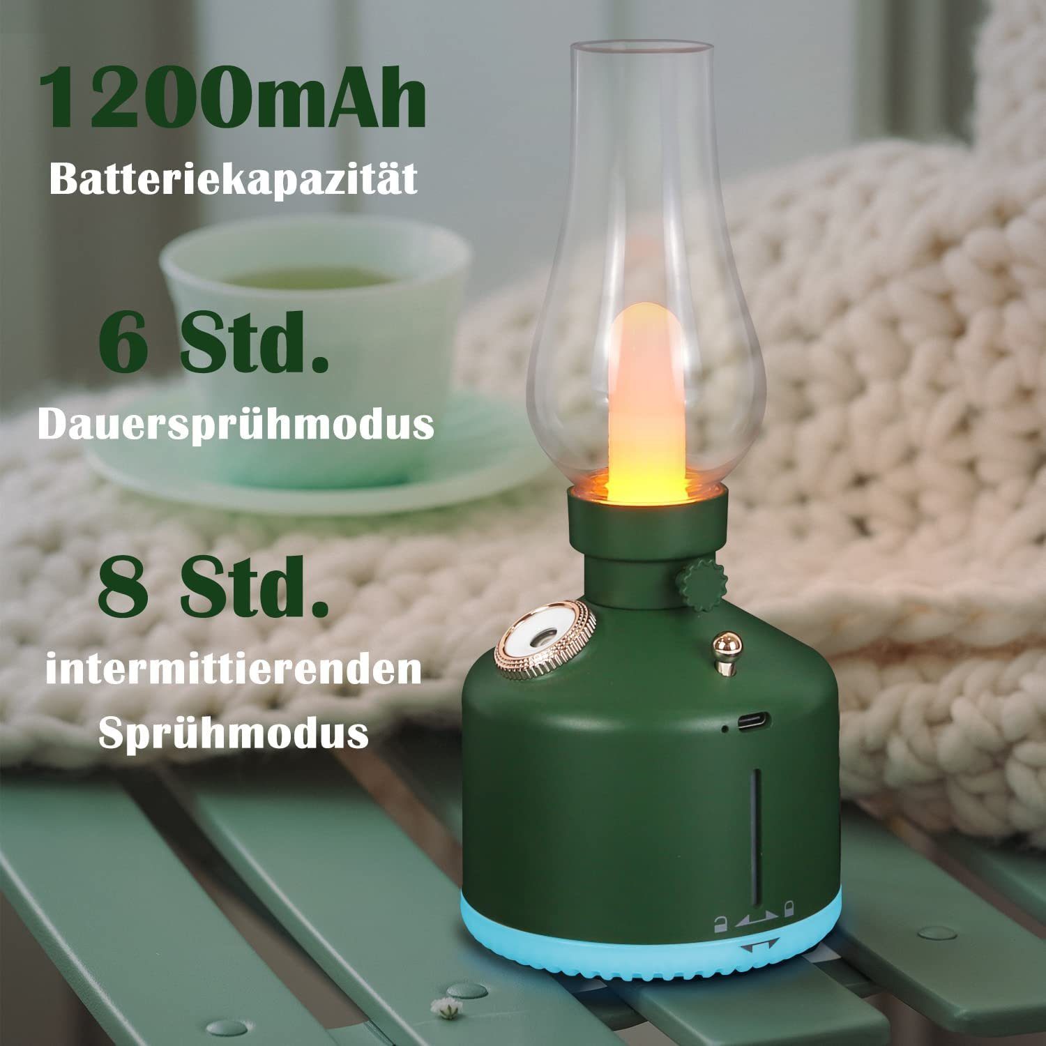 ZMH Diffuser Aroma Luftbefeuchter 260ML Vintage Dimmbar Ätherische Timer, mit LED-Lampe