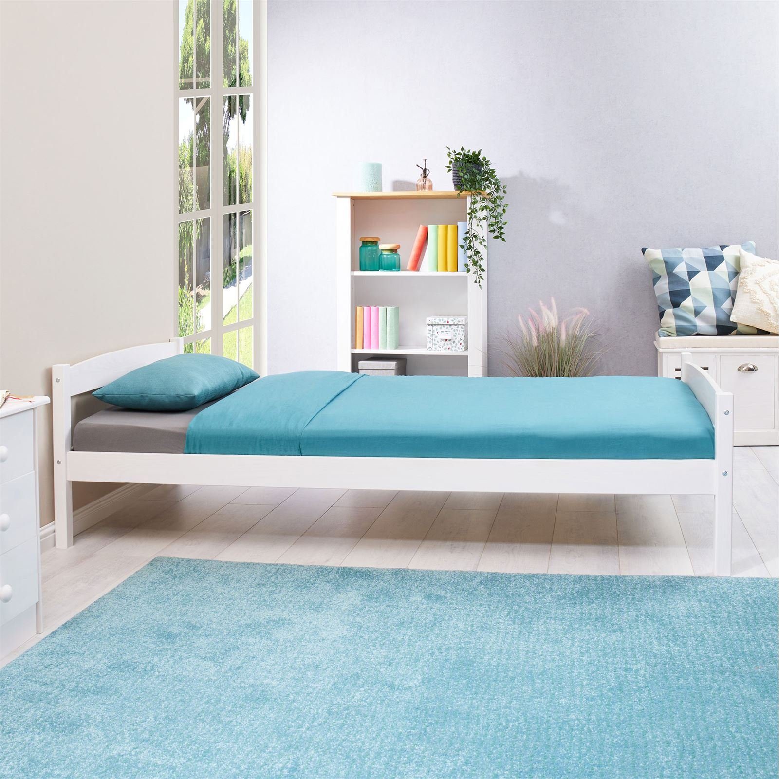 IDIMEX Massivholzbett FELIX, Massivholzbett Einzelbett Kinderbett Gästebett, 90x190 cm, weiss lacki