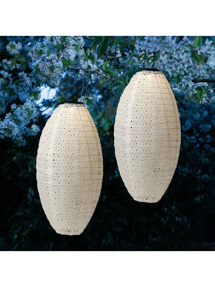 MARELIDA 2x LED Solar Lampion oval mit Blumenmuster H: 38cm in weiß günstig kaufen onesize
