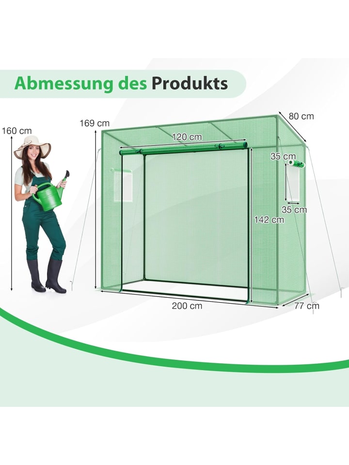 COSTWAY Gewächshaus 200x77x169cm in Grün günstig kaufen onesize