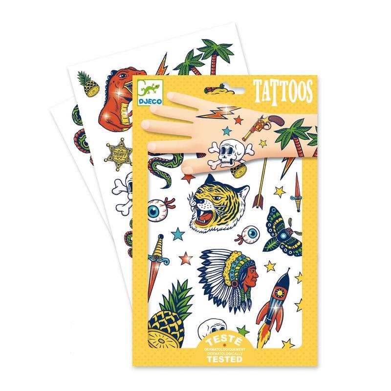 2 planches de tattoos cowboys et indiens Djeco