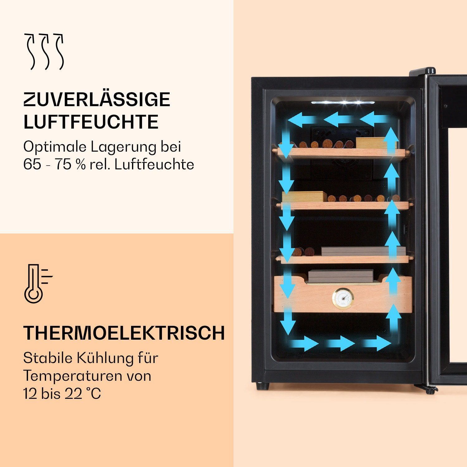 Klarstein Humidor HEA-Presidente50-SS, Humidor Zigarre Humidor Befeuchter elektrisch Humidor Schrank