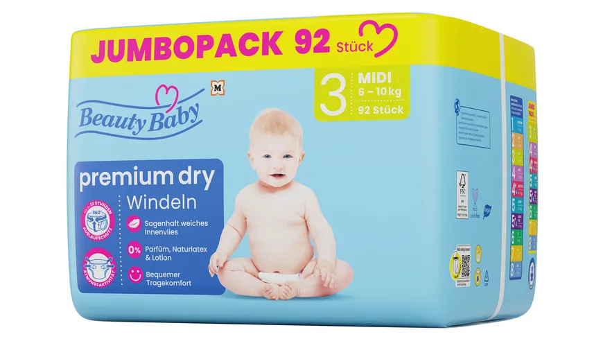 Beauty Baby Premium Dry Windeln, Größe 3 Midi, 6-10 kg