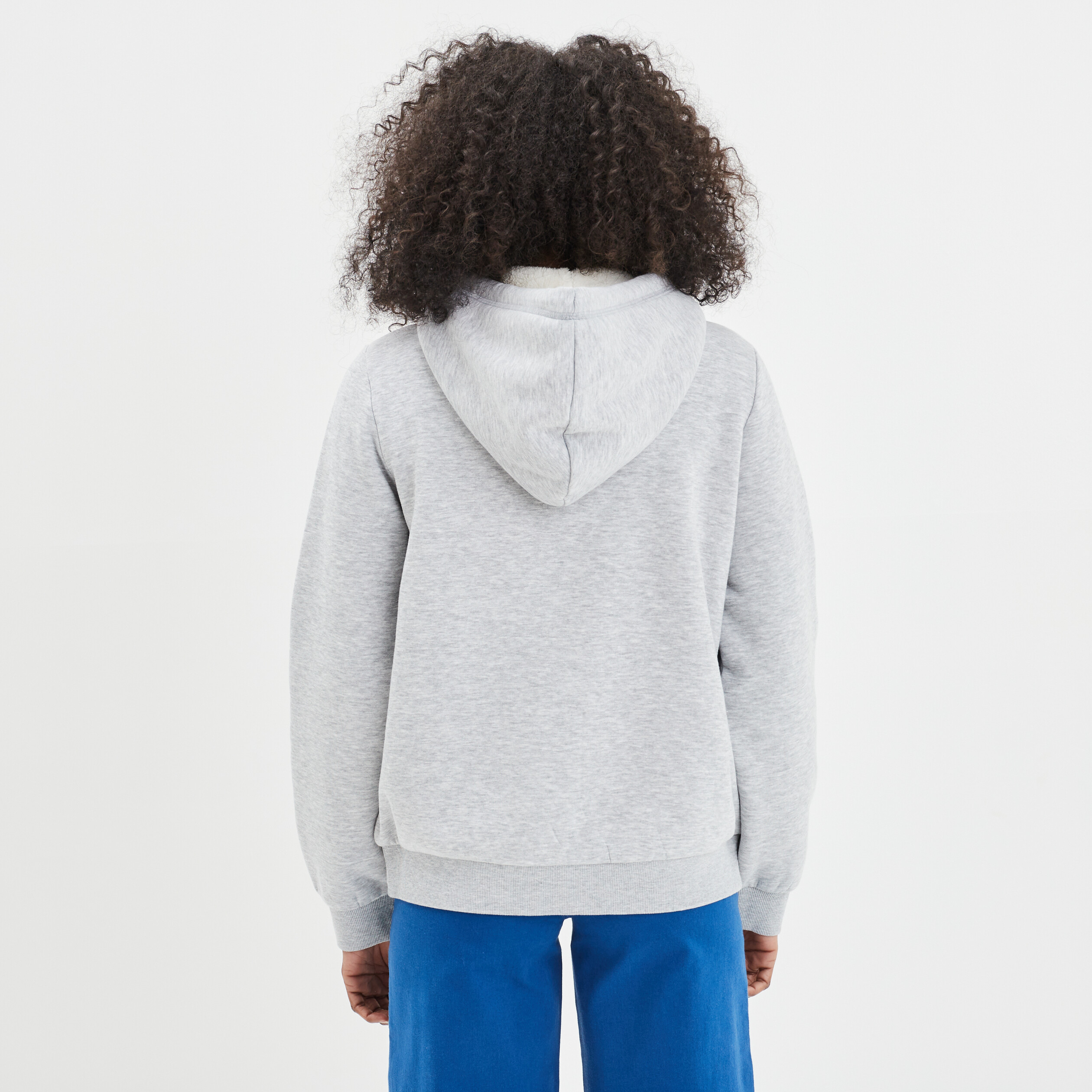 Sweat zippé à capuche doublure sherpa gris clair femme | La Halle