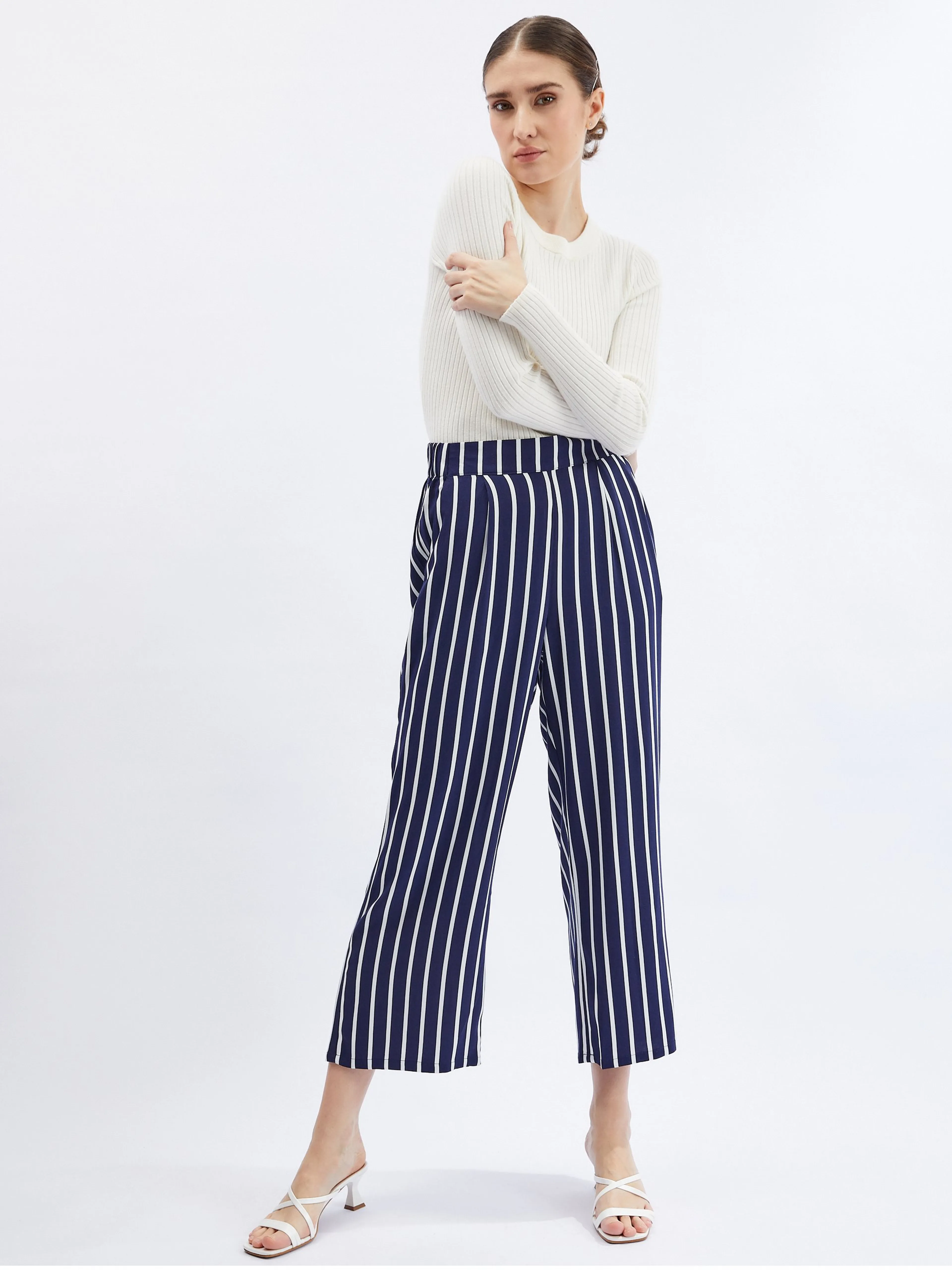 Dunkelblaue gestreifte Damen-Culottes ORSAY