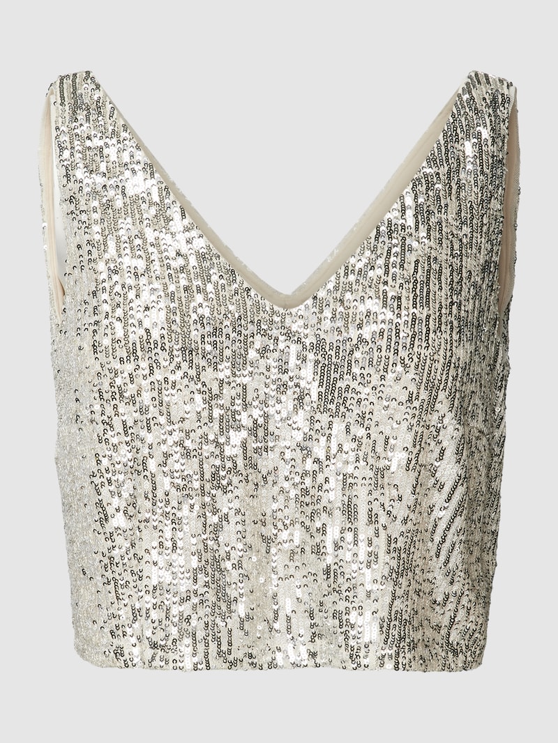 Crop Top mit Paillettenbesatz in silber