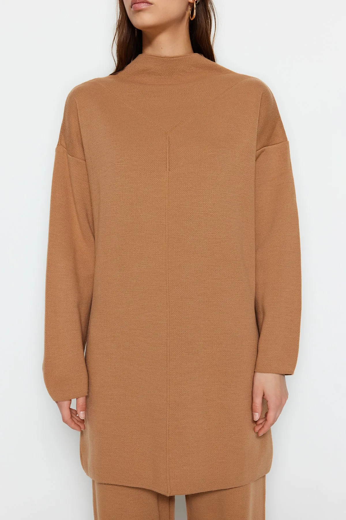 Trendyol Modest  Kamelfarbenes Strickpullover-Hosen-Oberteil-Set TCTAW24US00019