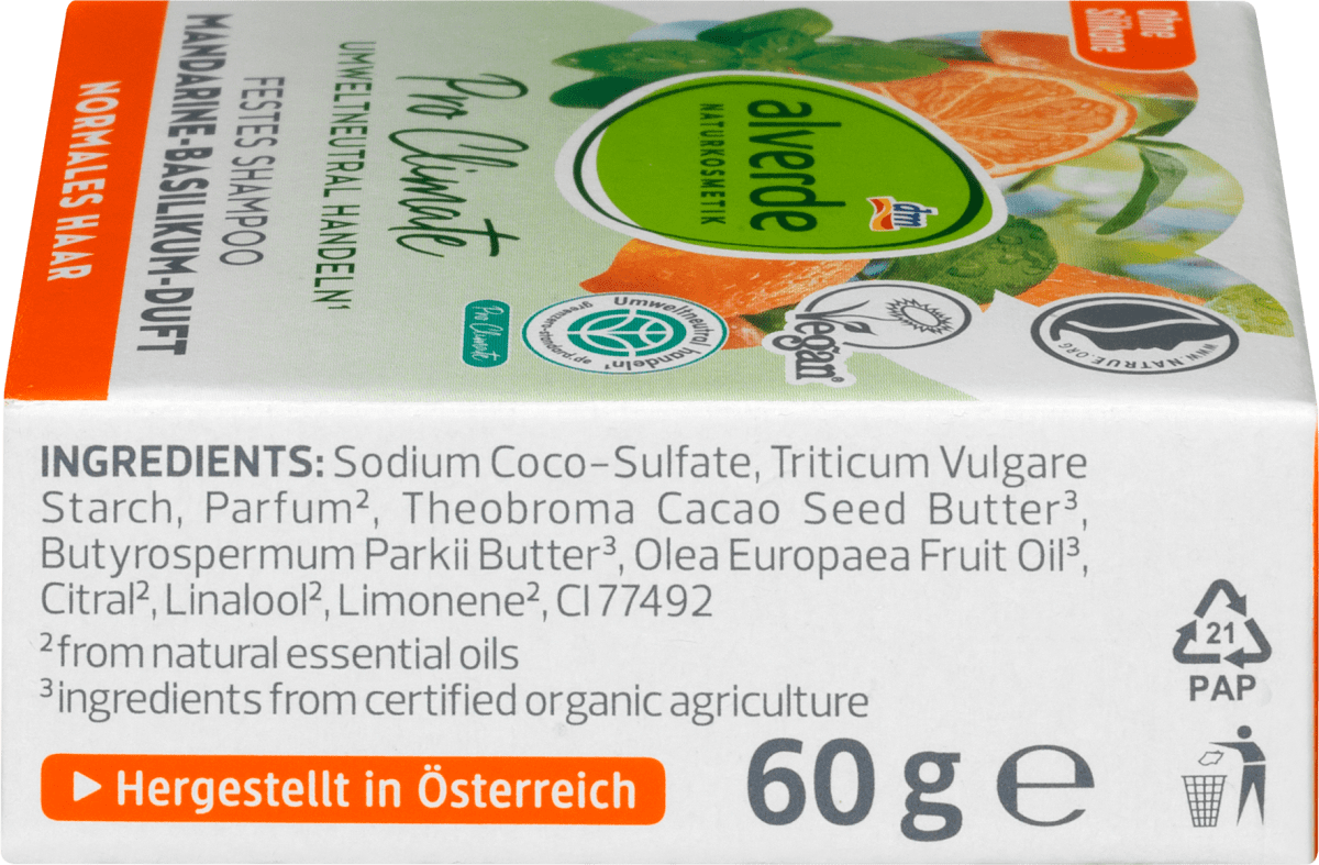 Festes Shampoo Mandarine-Basilikum, 60 g