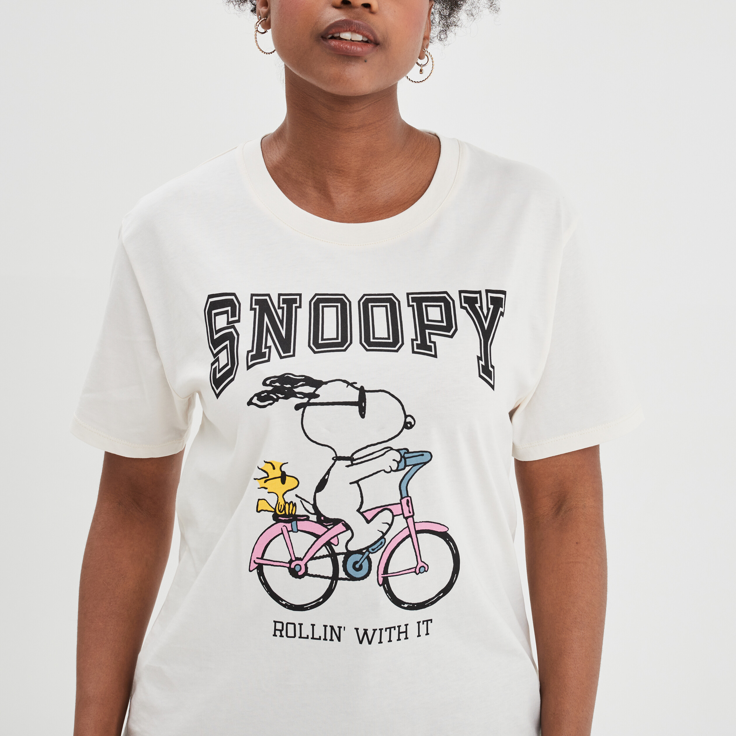 T-shirt manches courtes coton Snoopy rose femme | La Halle