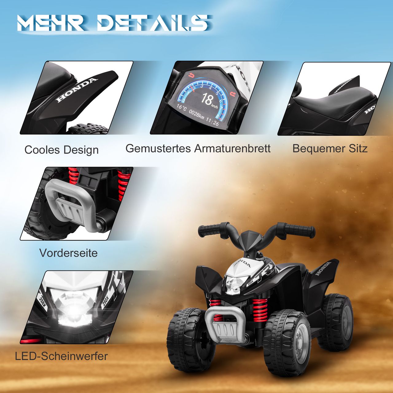 AIYAPLAY Elektro-Quad Miniquad Kinder Elektro ATV Kinderquad mit LED Schwarz